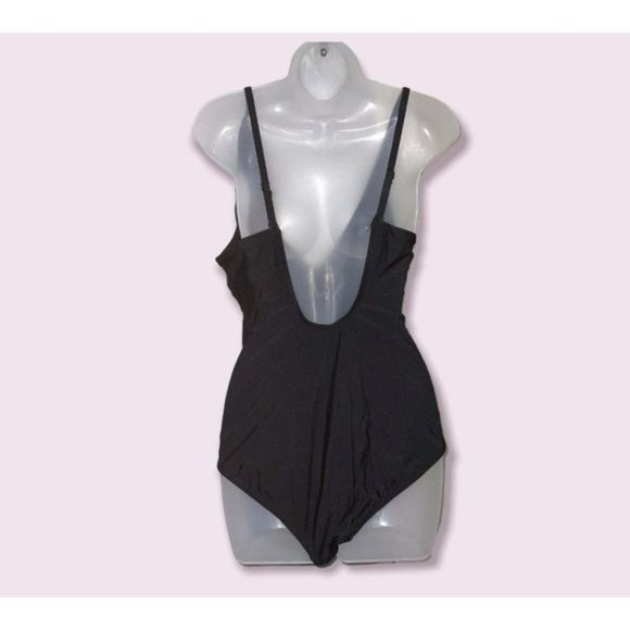 Kona Sol  Swimsuit NWT Women's One Piece Deep Asymmetrical Ruffle Black Medium - Picture 3 of 3